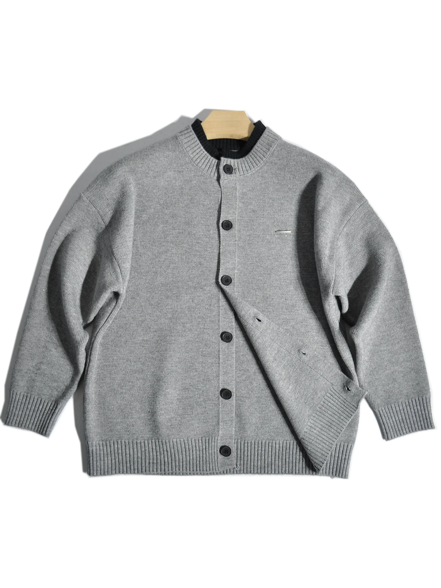 

American Retro Barnyard Sle Color Blo Baseball Collar Knitted Sweater Open Cardigan Loose Fit Layering Outerwear for Men