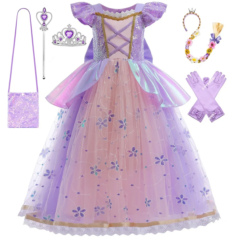 

Sequined Lace Princess Dresses Rapunzel Purple Clothes Cosplay Party Children Elegant Patchwork Costume for Girls Fancy 3-10Y