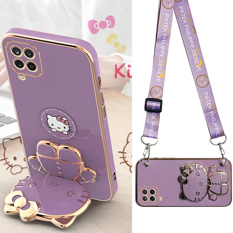 Hello Kitty Holder Bracelet Strap Lanyard Plating Phone Case For Samsung Galaxy S23 Ultra S22 S21 S20 FE S10 Note 20 10 Plus A34