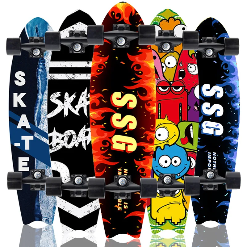 28-inch-maple-wood-small-fish-board-children's-street-brushing-road-beginner-four-wheel-skateboard-single-nose-board