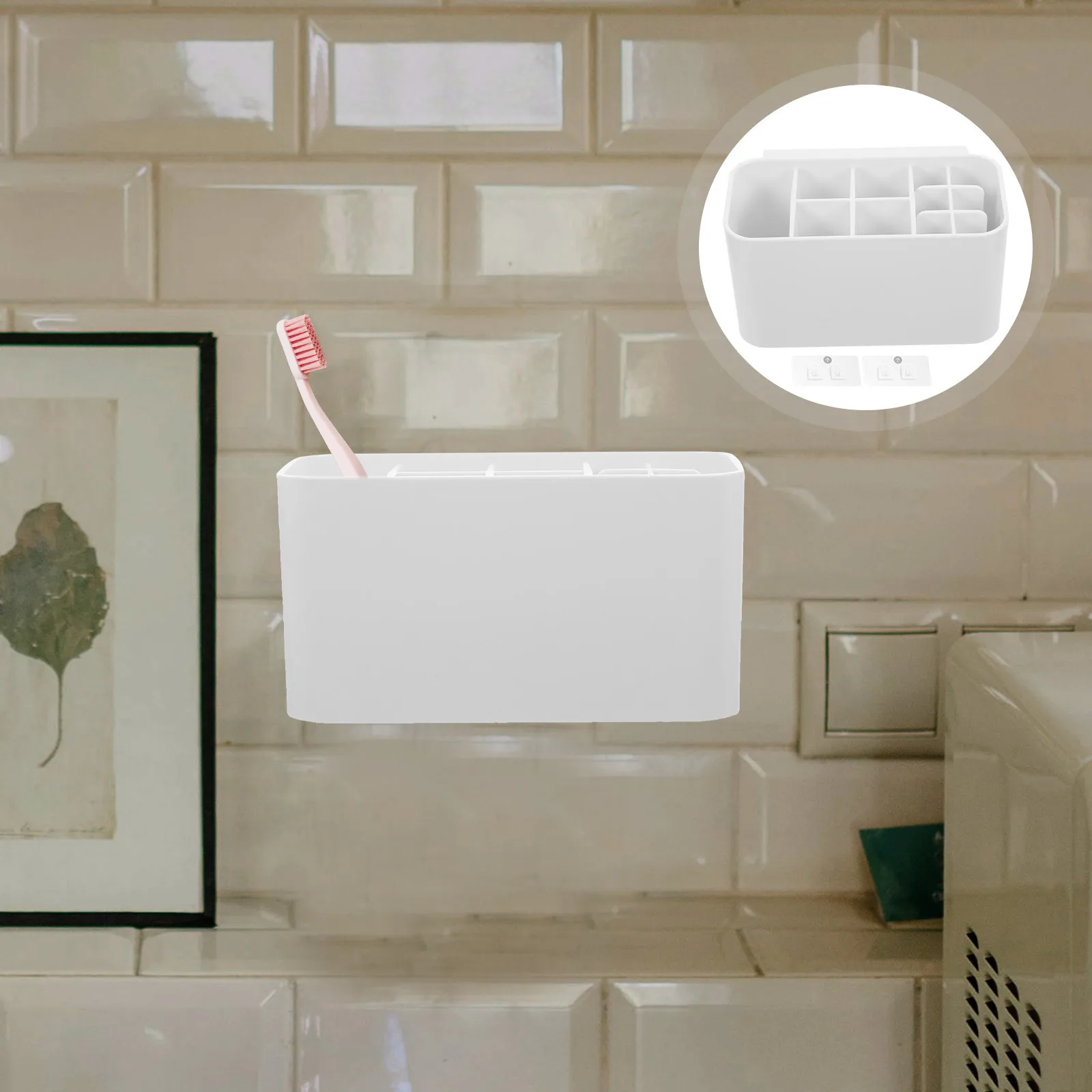 

Toothbrush Box Premium Material Bathroom Organizer Storage Holder Compartment Case Nail-Free Design Desktop