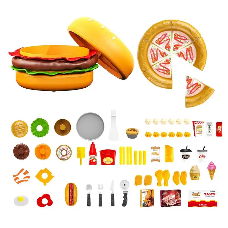 

Pretend Play Kitchen Food Set Colorful Hamburger Cutting Toy Portable Fine Motor Skills Learning Game Playing House Accessories