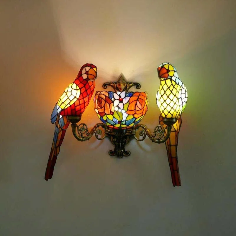 ULANI Tiffany parrot Wall Lamps American countryside Children's room Homestay Villa Hotel Stained Glass Animal Decoration Lamp