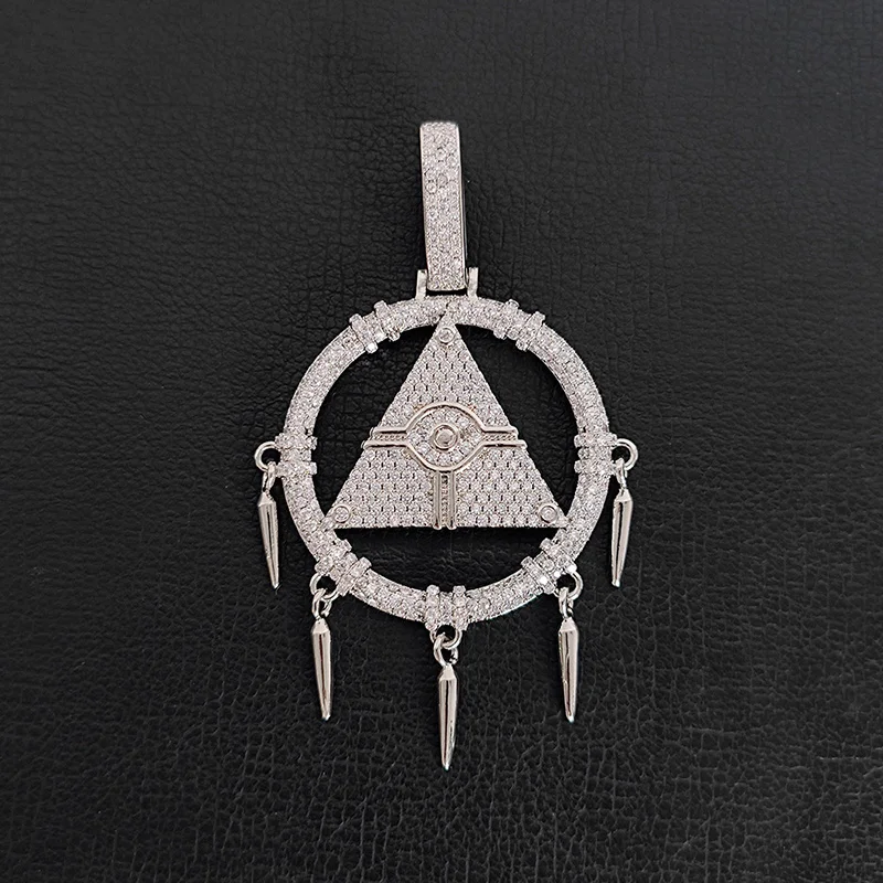 Hip Hop 3A+ CZ Stone Paved Bling Iced Out Triangular Pyramid Millennium Wisdom Wheel Pendants Necklaces For Men Rapper Jewelry