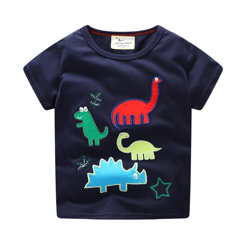 

Jumping Meters 2-7T Dinosaurs Embroidery Boys T-Shirt Short Sleeve Summer Costume Top for Toddler Kids Boys Girls Clothing