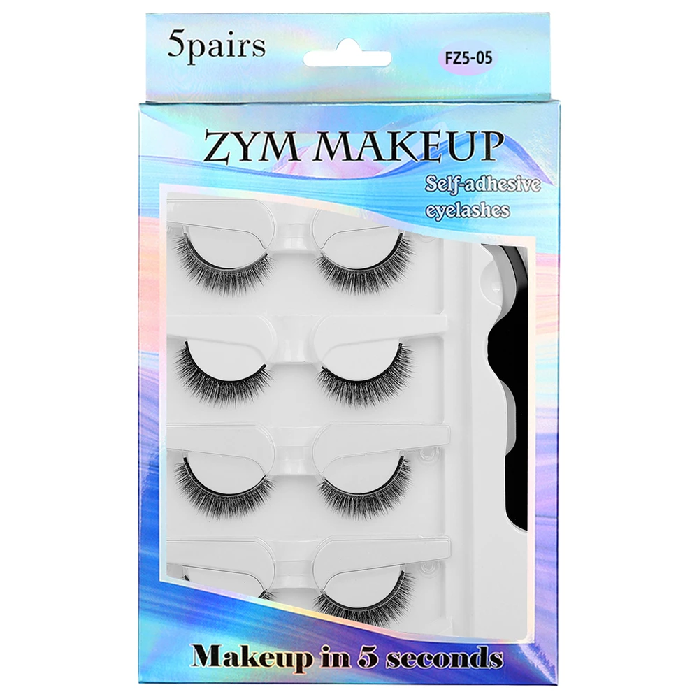 5 Pairs-Reusable Self-adhesive False Eyelashes with Tweezer Waterproof Adhesive Tape Eye Lashes to Wear No Glue Needed Natural