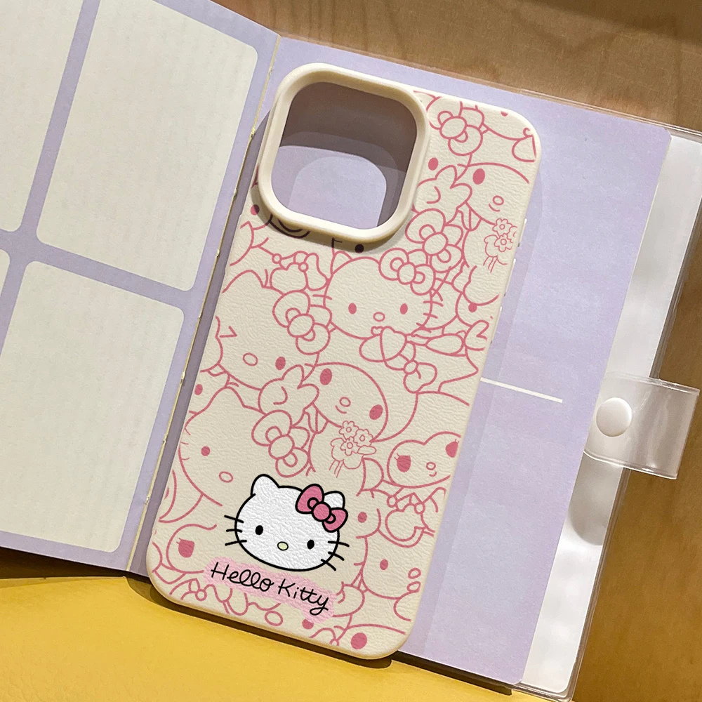 Cartoon cute H-Hello K-Kitty Lichee leather pattern Phone Case For iPhone 17 16e 16 15 14 13 12 11 Air Pro Plus Shockproof Cover
