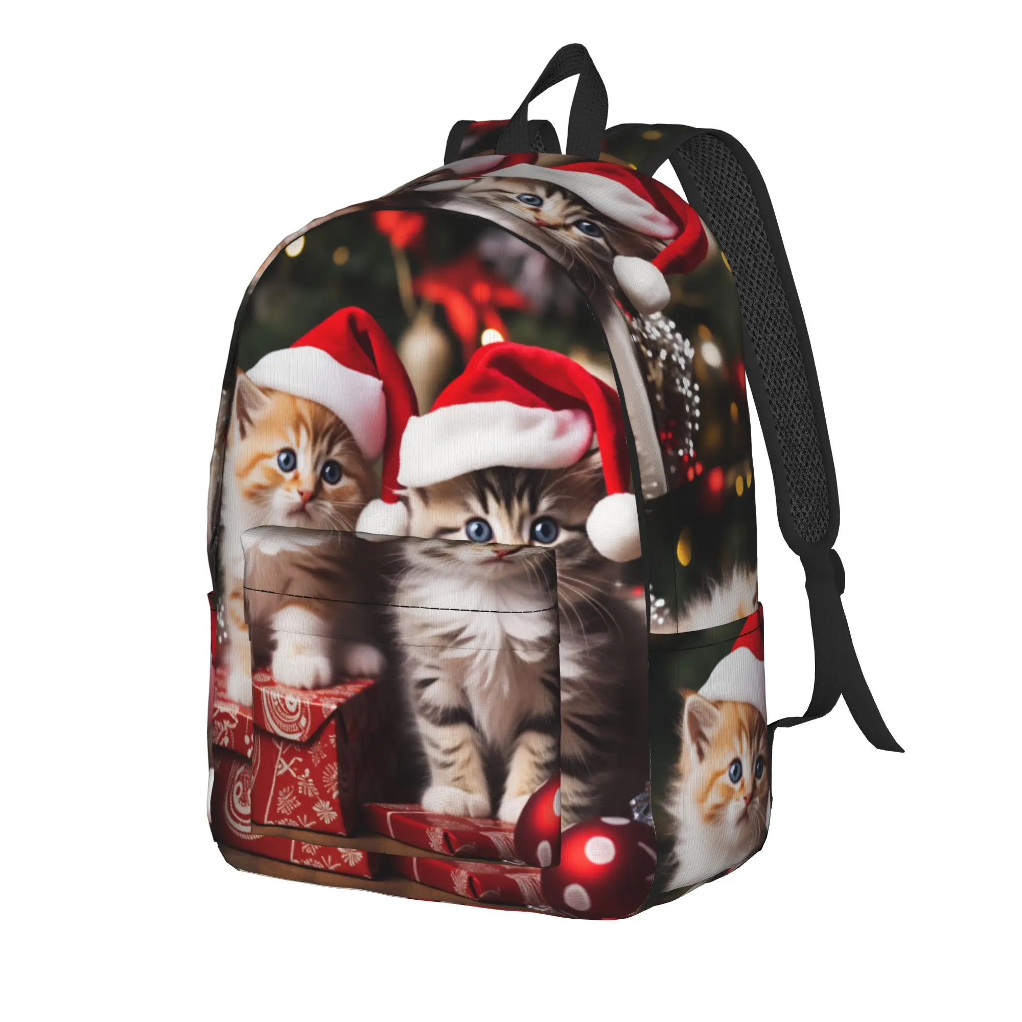 Christmas Kittens Backpack  Men Polyester Cycling Backpacks Lightweight Cool High School Bags Rucksack