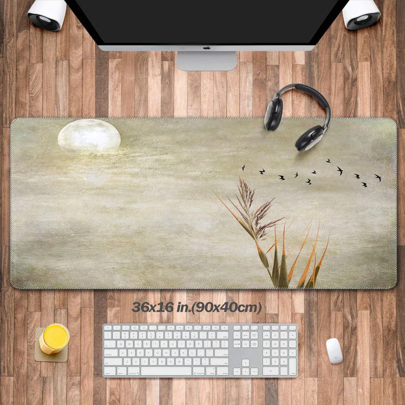 

Ears of Wheat Desk Pad,Aesthetic Leafs Mouse Pad XXL,Boho Minimalism Desk Mat Long,Plant Extended Keyboard Laptop Desktop Mat