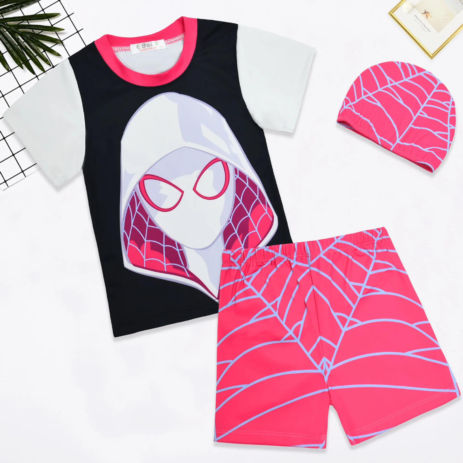 

2024 Gwen The Spider Woman Printed Swimsuit Children's Sportswear Hot Spring Beach Swim Trunks Three-piece Set Girls Swimsuits