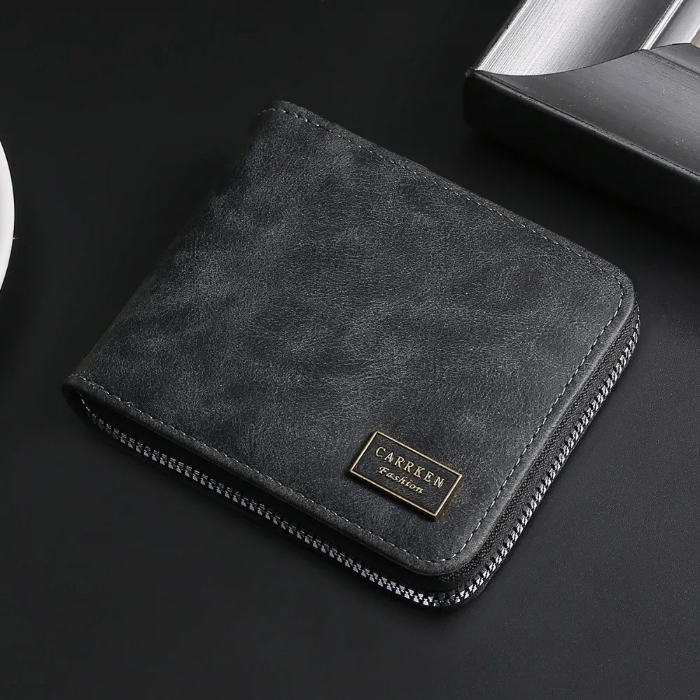 Cartera corta Retro multiposición para hombre, monedero fino de cuero PU de gran capacidad con cremallera, tarjetero multifunción para hombre