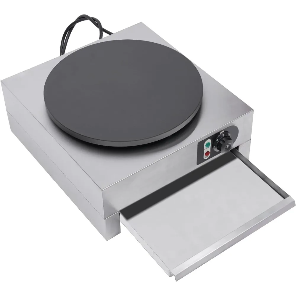 Crepe Maker Electric Circular Cereals Pancake Stove Commercial Non-Stick Flat Plate Crepe Machine with Rolling Flat Tool AndPlug