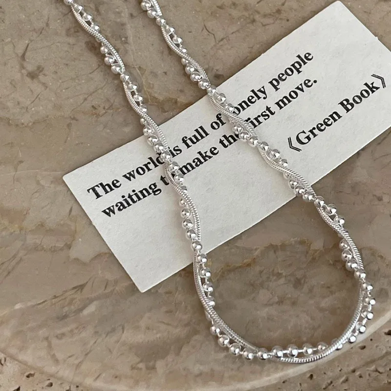 925 Sterling Silver Double Layer Bead Snake bone Chain Necklace for Women Girl Korean Simple Jewelry Gift Dropshipping