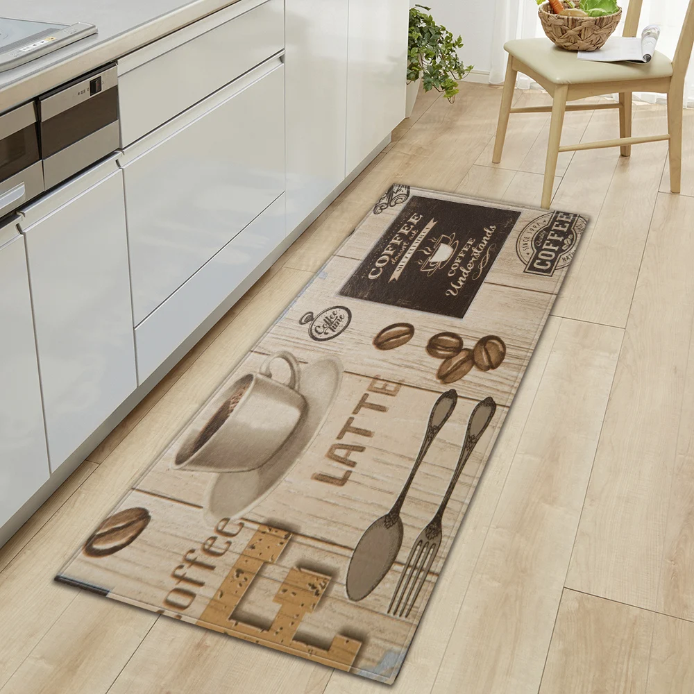 Coffee Kitchen Floor Mat Home Hallway Doormat Living Room Bedroom Balcony Decoration Carpet Bath Entrance Door Non-Slip Foot Rug