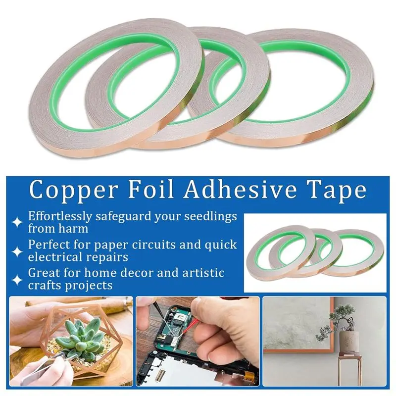 Nastro in Rame Leggero da 7/32 Pollici con Retro in Rame per Vetro Colorato, 3 Rotoli da 55 Iarde con Raschietti e Pennello