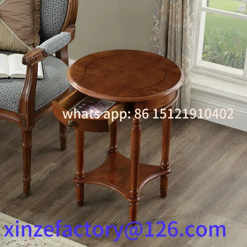 Customizable Solid Wood Round Bedside Double layer Home Furniture Classic Design Side Table