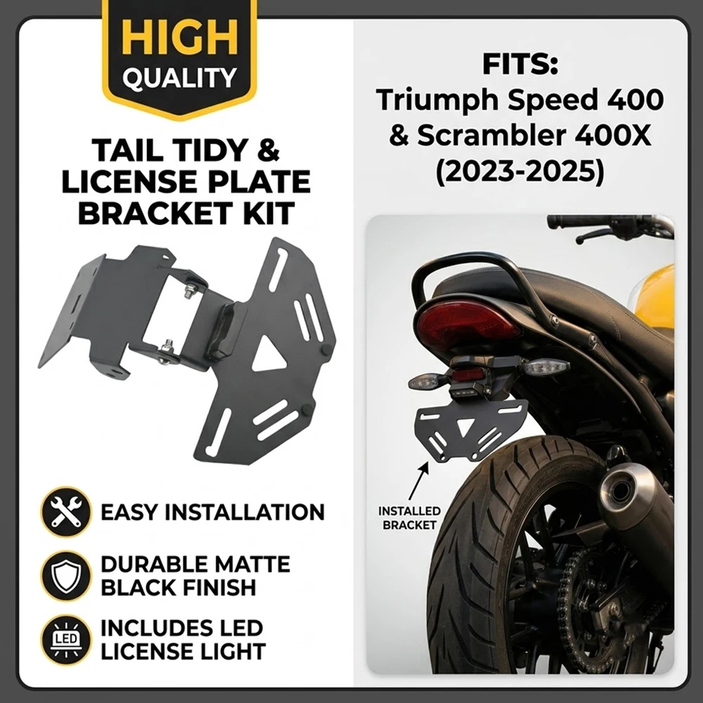 

For Triumph Speed 400 Scrambler 400X Foldable License Plate Holder Motorcycle Tail Tidy Frame Rear Fender Eliminator LED Light