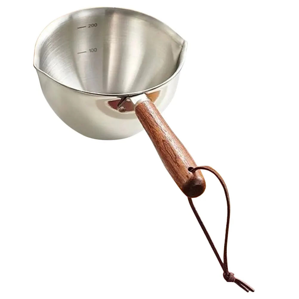 

200ML Hot Oil Pan Sauce Measuring Pour Pot Stainless Steel Pans Wooden Pouring Stove Top Large Size Melting Cookware
