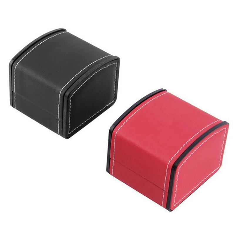 2 Pcs Luxury Watch Hard Box Gift Boxes Leather With Pillow Jewelry Watch Packaging For Bangle Wristwatch Box, Black & Red