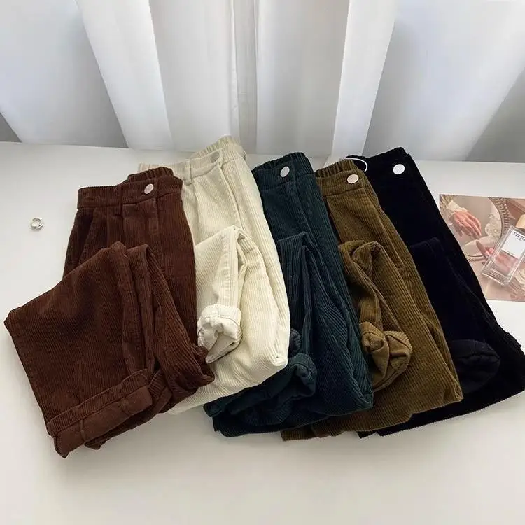 Pantaloni di velluto a coste streetwear vintage coreano Pantaloni solidi Harajuku a vita alta da donna Pantaloni larghi Harajuku casual primaverili Novità