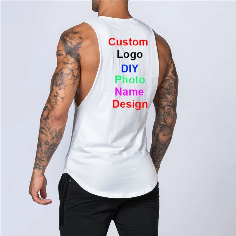 Customized Print Your Own Design Fitness Singlets Sleeveless Workout Tank Top Men Gym Clothing Bodybuilding Musculation Vest