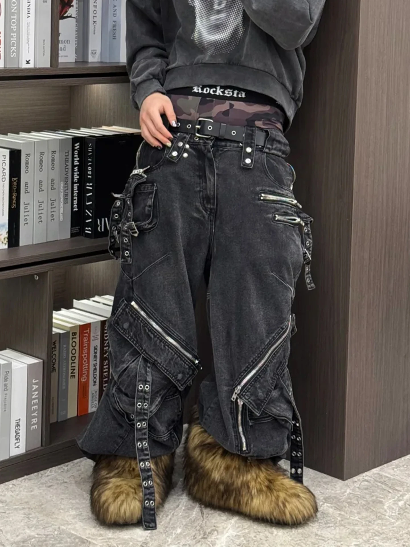 

Heavy Du Multi ket рабочая одежда на молнии джинсы мужские свободные повседневные широкие брюки длиной до пола American Aalyptic Sle