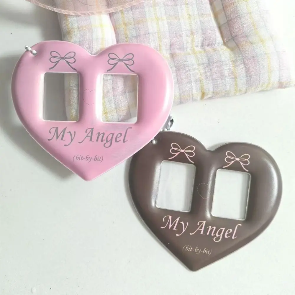 Creative Love Heart Photocard Holder 2 Slots 1 inch Idol Photo Protective Cover Colorful with Keychain Bag Pendant for Girls