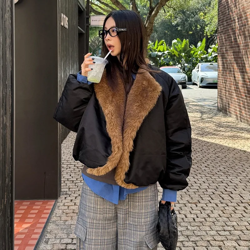 

YYAHAHAS Korean Fashionable Warm Furry Flight Suit Cotton Jacket High-end Loose and Thick Maillard Coat Female Clothing