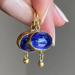 KSRA 2024 New Fashion Oval Royal Blue Color Dangle Exquisite Earrings For Women Birthday Party Custom Jewelry
