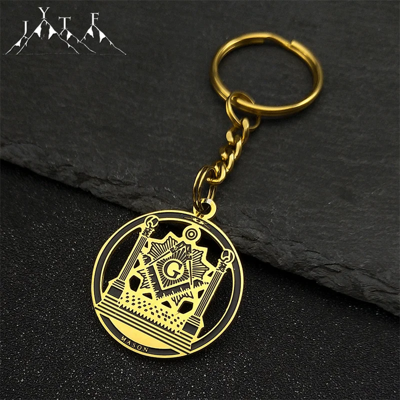 

Masonic Badge Pendant Key Ring for Women Men Stainless Steel Gold Color Religious Amulet Key Chain Bag Pendant Jewelry Gift
