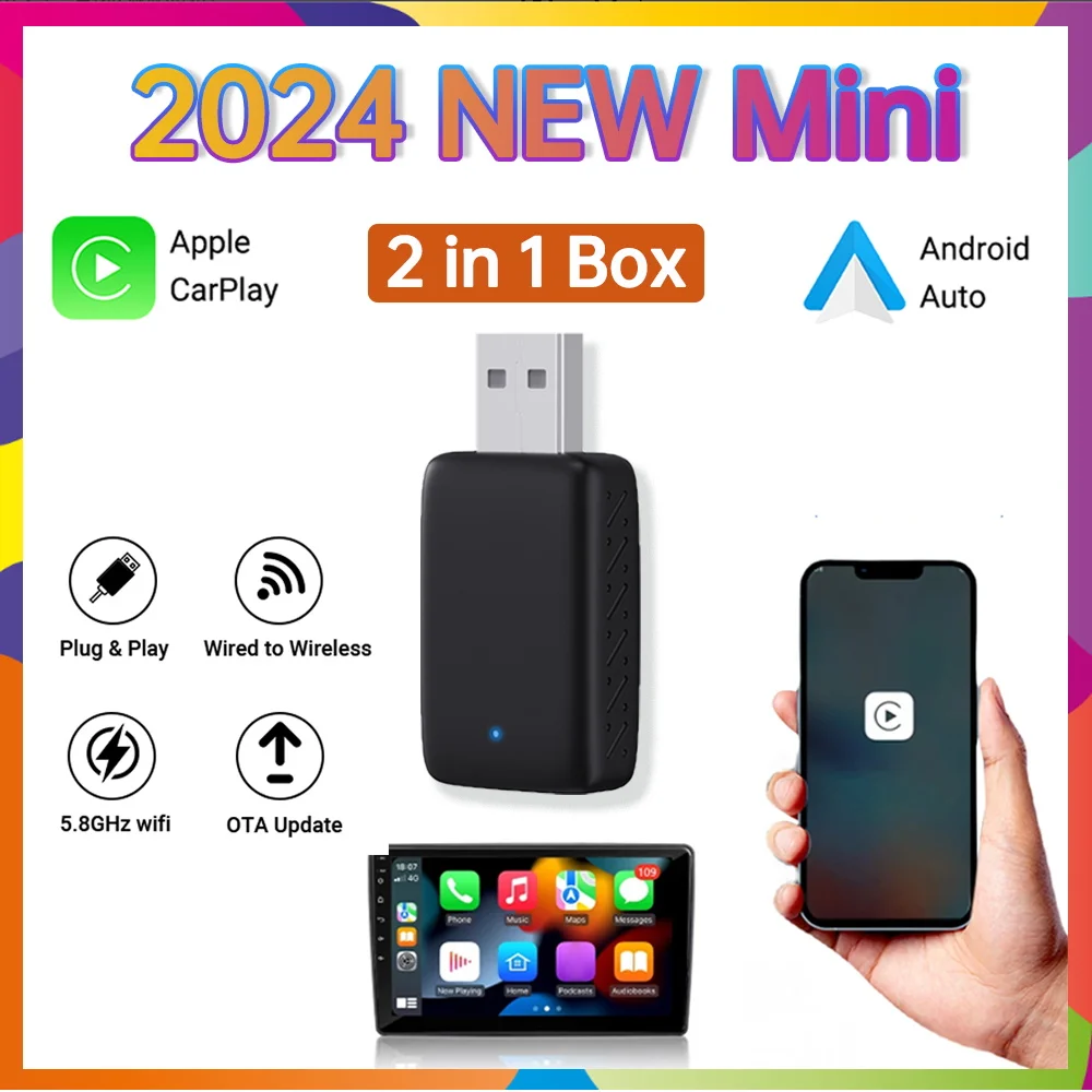 Fit 99% Car 2in1 Mini CarPlay Box Wired To Wireless CarPlay&Android Auto Smart box BT WiFi Connect Plug&Play Universal Mini Box