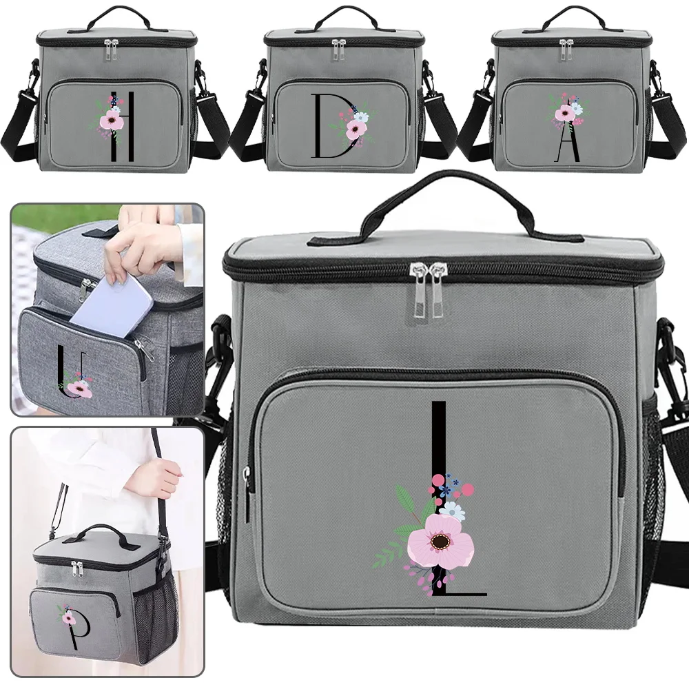 

Food Storage Bag Lunch Organizer Bag Grey Color for Toddlers Cute Easy-to-Clean Lunch Box 2024 Flower and BlackPrinting Series