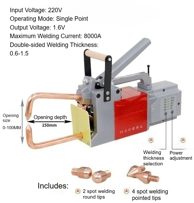 Portable Spot Welder Handheld Welding Tip Gun Metal Sheet Spot Welding Machine for Stainless Steel Aluminum Sheet