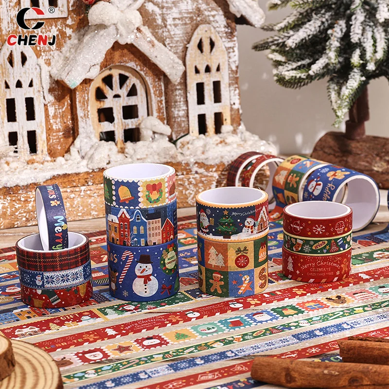 6/12Rolls Christmas Washi Tape Set Xmas Decorative Scrapbooking Santa Claus Tape Decorative Masking Adhesive Tapes