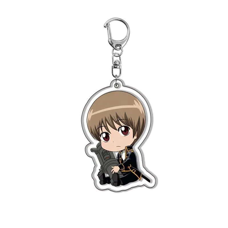 GINTAMA Sakata Gintoki Double-sided Keychains Okita Sougo Pendants Kagura Keyring Bag Decoration Accessories