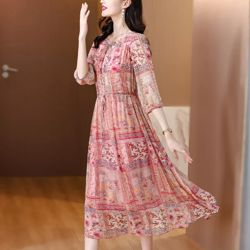 2025 여름 한국 우아한 럭셔리 축제 Vestidos 봄 꽃 실크 비치 맥시 Sundress 여성 Boho 패션 캐주얼 라이트 드레스