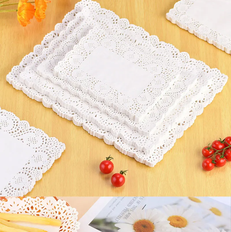 150Pcs Küche Gebratene Lebensmittel Spezielle Blume Boden Papier Öl-absorbierende Papier Backen Kuchen Pizza Snack Runde Haushalt Spitze papier Pad – Detail 7