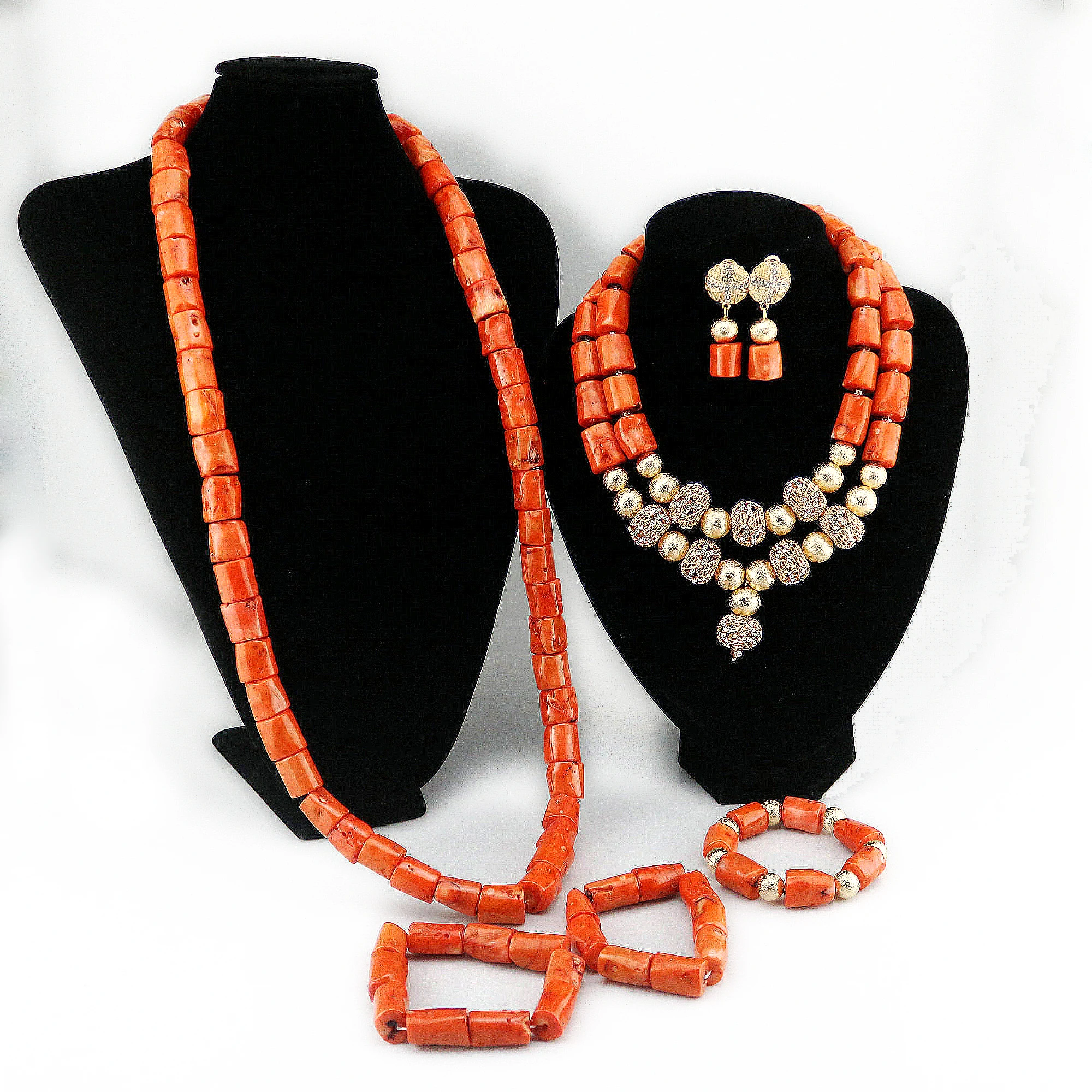 New Design African Wedding Jewelry Set High Quality Artificial Coral Bead Women Bib Necklace Nigeria Bride Party Gift