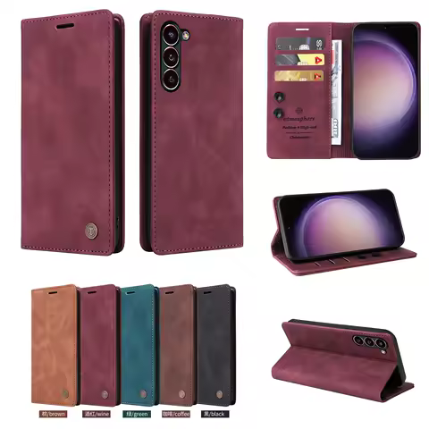 Leather Flip Phone Case For Samsung Galaxy S25 S24 S23 S22 S21 S20 Ultra FE S10 S9 S8 Plus S25 Egde S20 Lite Wallet Cover Funda
