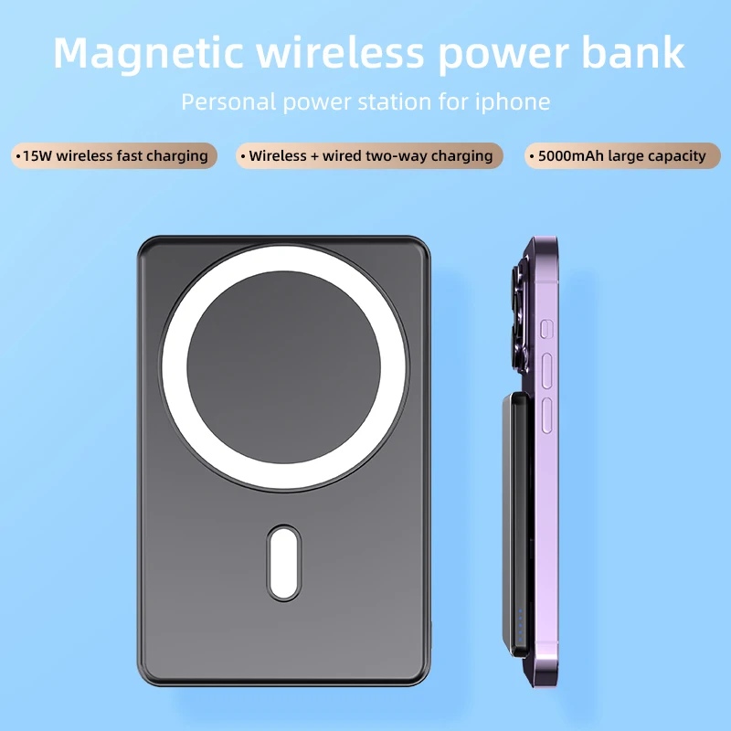 Banco de energía inalámbrico magnético para Magsafe para iPhone 16, 15, 14, 13, 12 Pro Max, 15W, 5000mAh, batería externa portátil de carga rápida