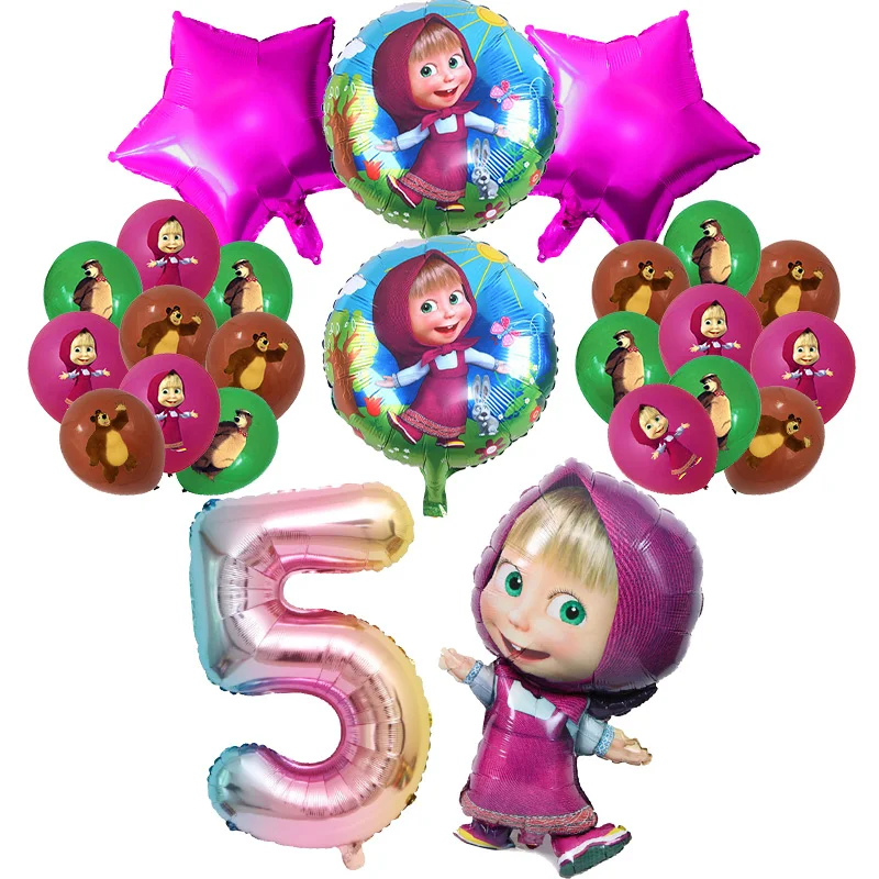 Mashass und Bär Geburtstag Party Dekoration Hintergrund Banner für Kinder Aluminiumfolie Latex Ballon Einweggeschirr Geschenk – Detail 4