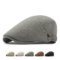 Men's Cotton Linen Beret Hat Traditional Style with Mini Weave Pattern Solid Color Breathable Newsboy Cap for All Seasons