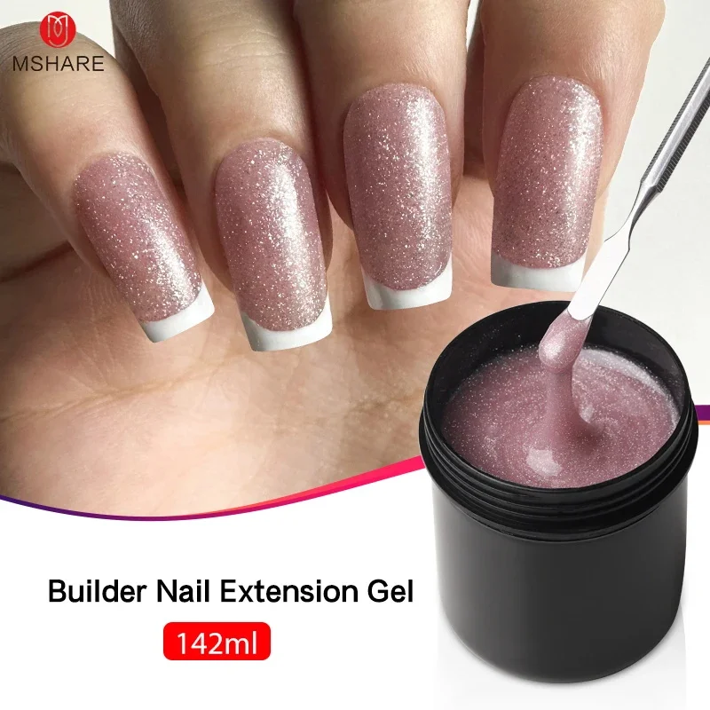 MSHARE  142g White Pink  Self Leveling Gels  Glitter Builder UV LED Gel for Nail Extension Hard Gels