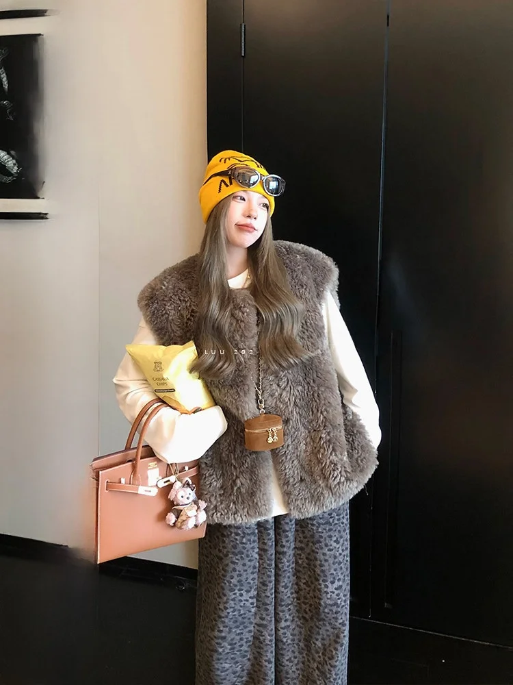 

Loose Women's Svel Vest Jaet Autumn Winter Korean Sle Outerwear Inteated Fur And Leather Casual Commute Sle