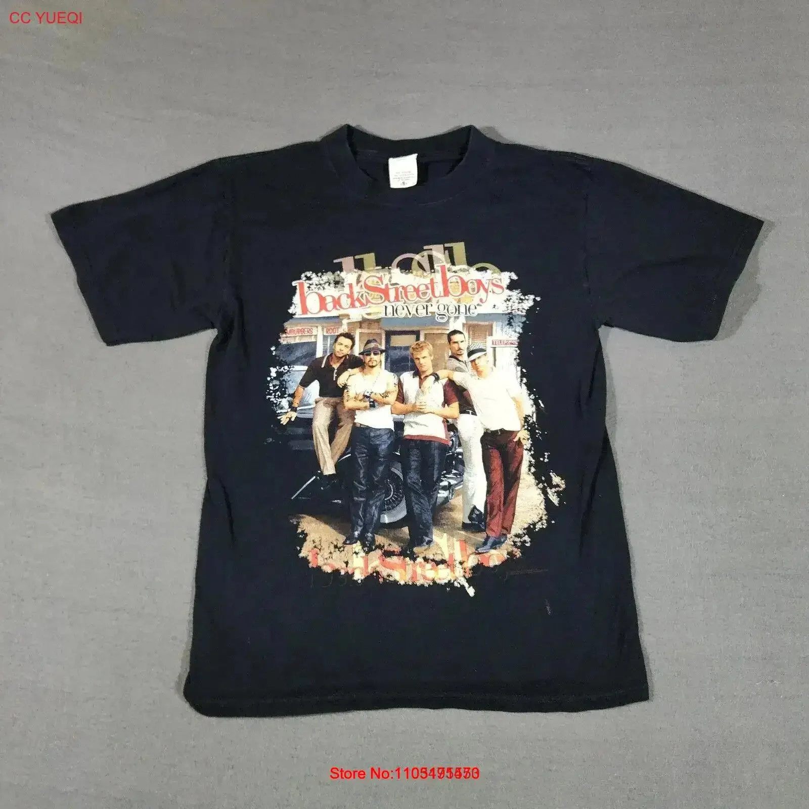 تي شيرت Vintage Backstreet Boys 2005 Never Gone Concert Tour تي شيرت للكبار صغير عتيق مغسول أنيق جرافيك ممتد قليلاً