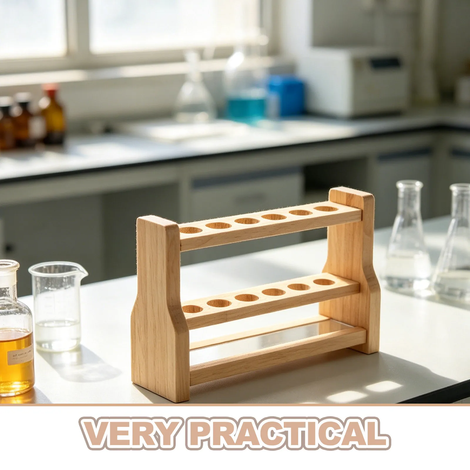 6 Slots Wooden Test Tube Holder Rack Beech Wood Lab Organizer for Laboratory Chemistry Teaching Experiment Storage view 4
