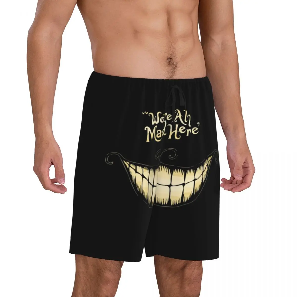 Custom Print Men Trendy Cheshire Cat Pajama Shorts We're All Mad Here Sleep Pjs Sleepwear Bottoms with Pockets