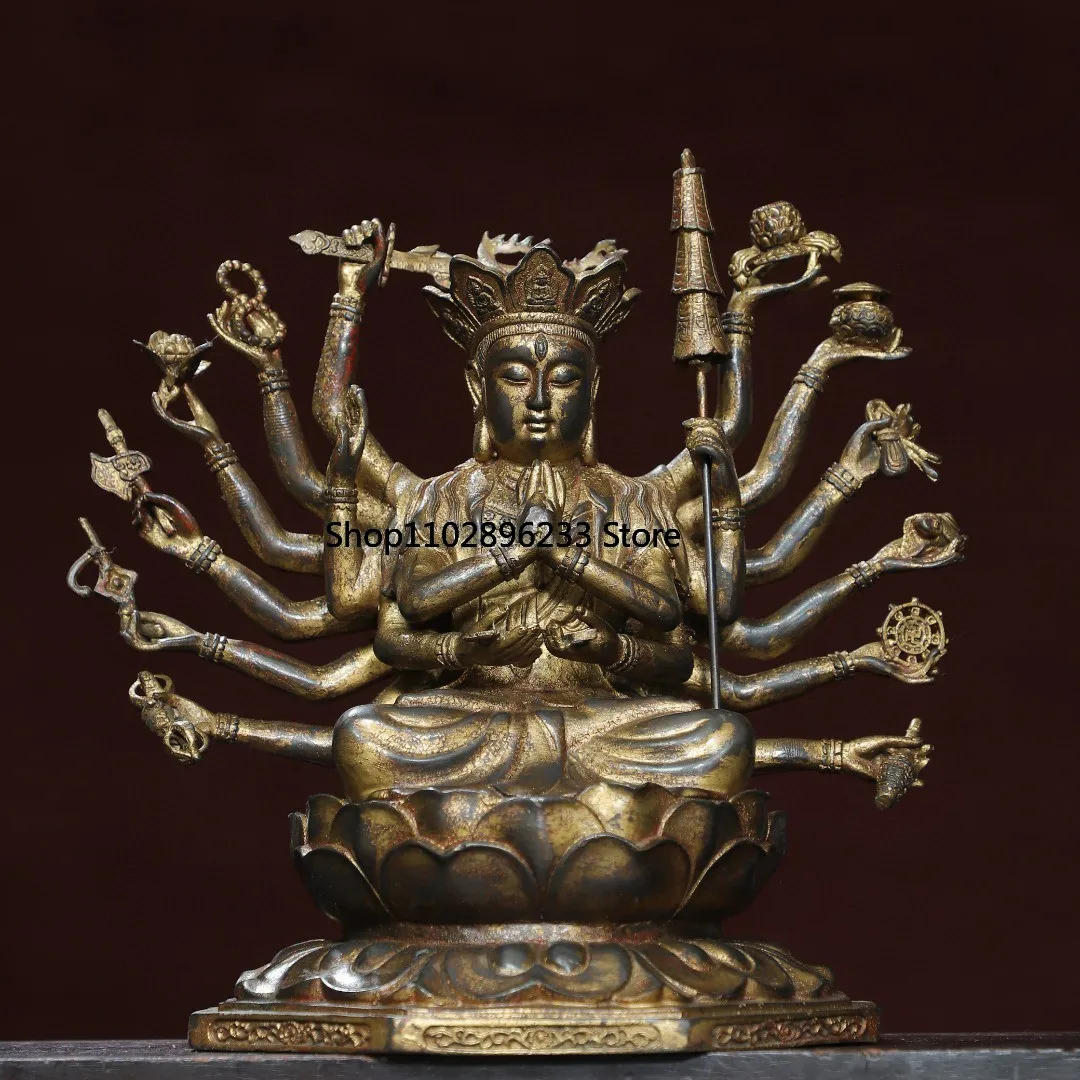 Tibetan old bronze ware Brass mud gold painting Zhunti Buddha Mother Bodhisattva Tara Buddha statue ornament Home Buddhist Hall