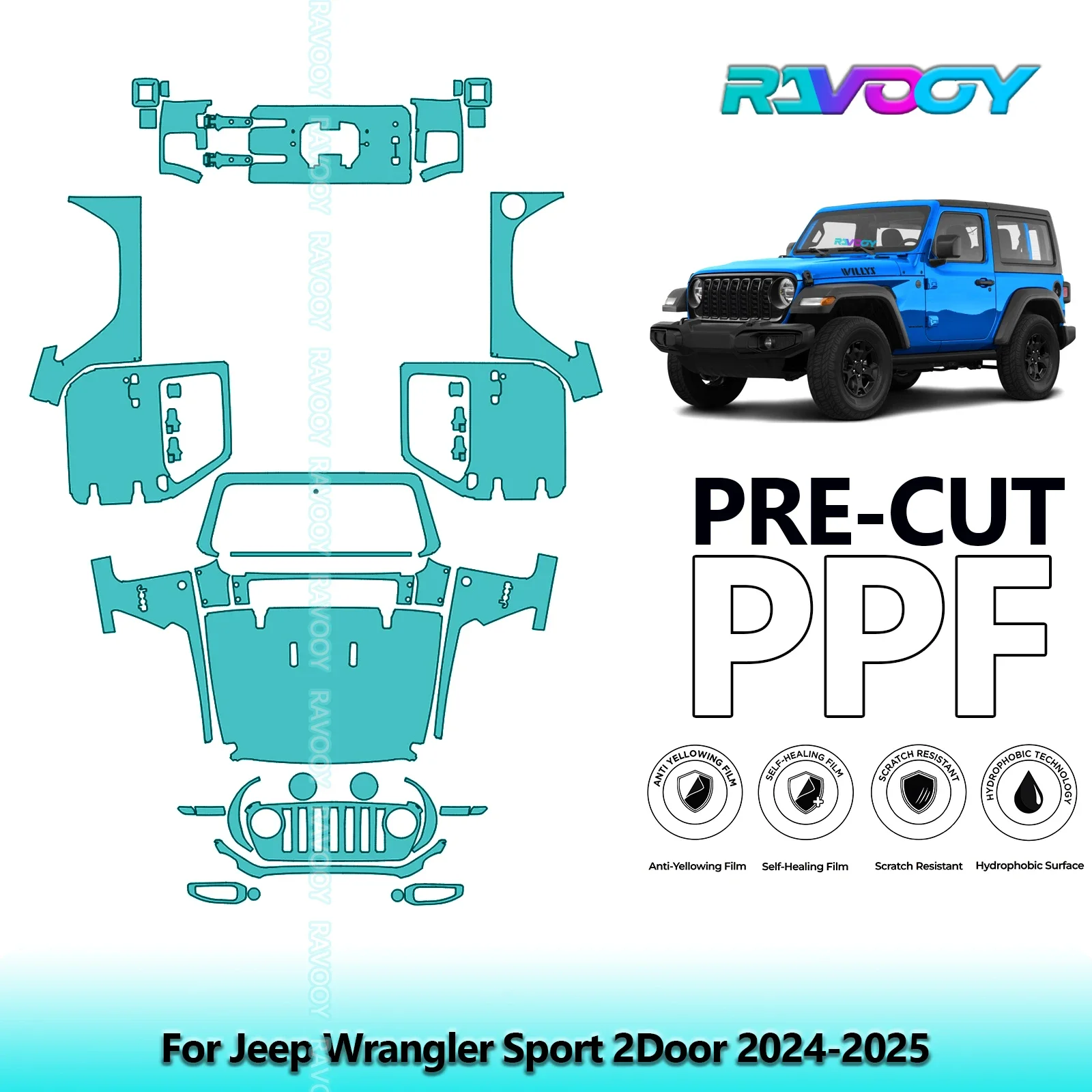 

8.5Mil Precut PPF Paint Protection Film Full Vehicle For Jeep Wrangler Sport 2Door 2024-2025