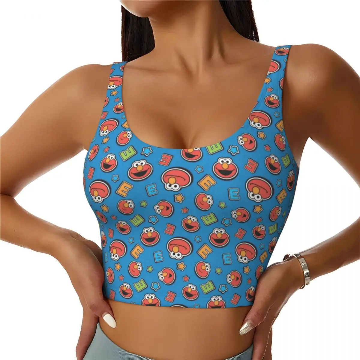 

Custom Cookie Monster Workout Crop Tank Tops for Women Seamless Cartoon Sesame Street Running Yoga Sports Bras